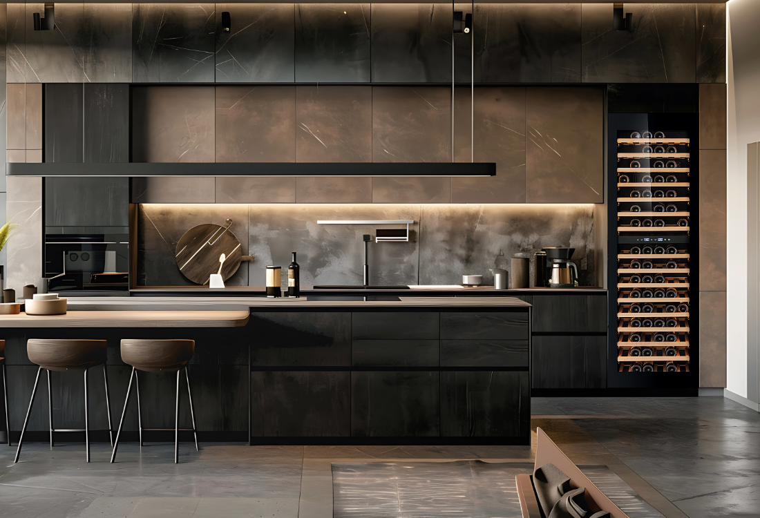 W96B-TO - Push To Open Integrated Wine Fridge - 96 Bottle - Black Glass