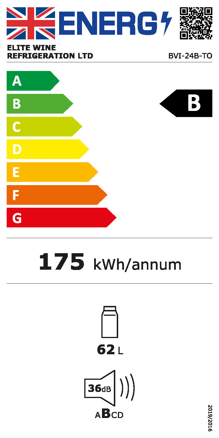 BVI-24B-TO - Push To Open Integrated Beverage Fridge - 62L - Black Glass