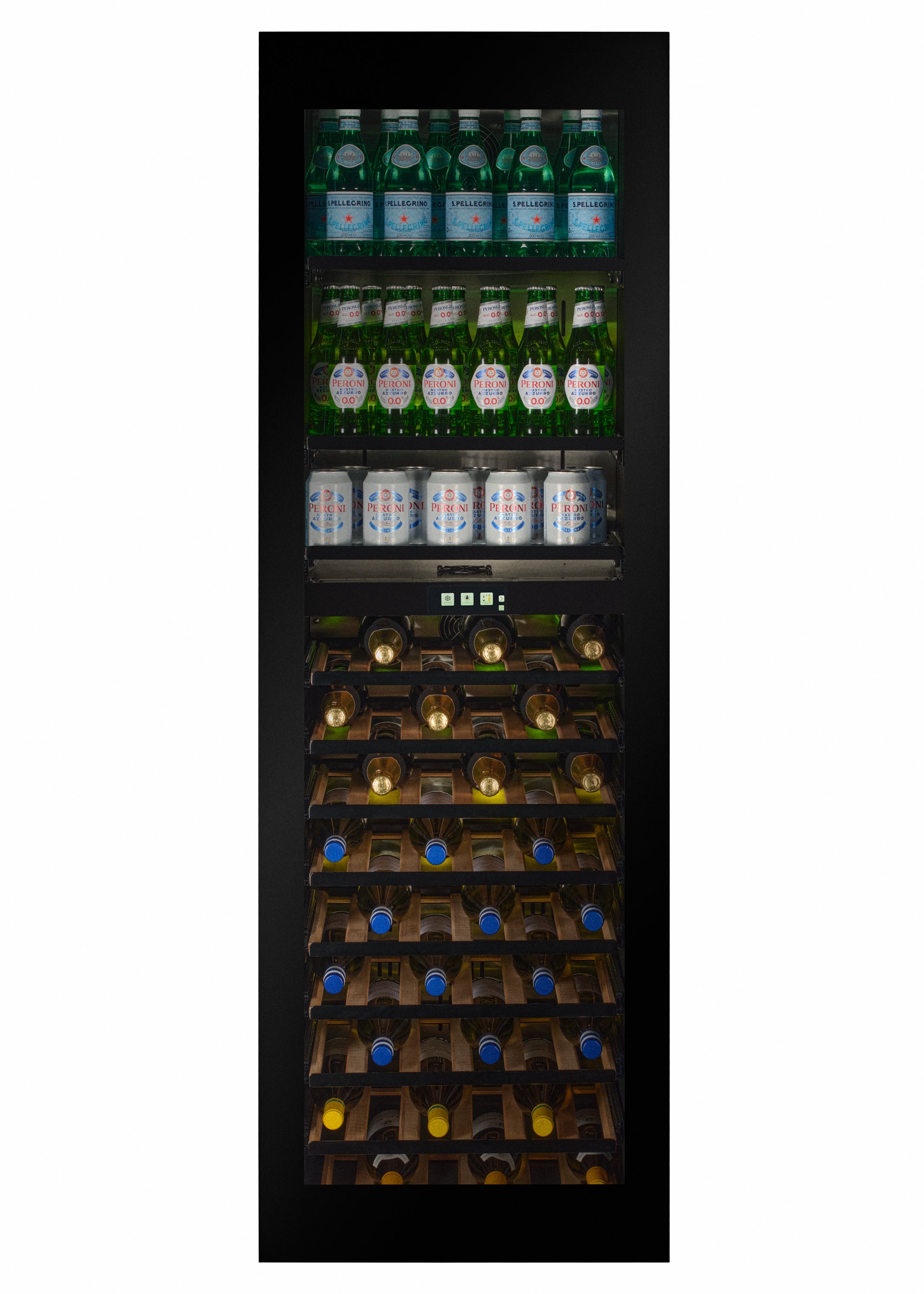 WBV99B-TO - Push To Open Integrated Beverage Center - Black Glass