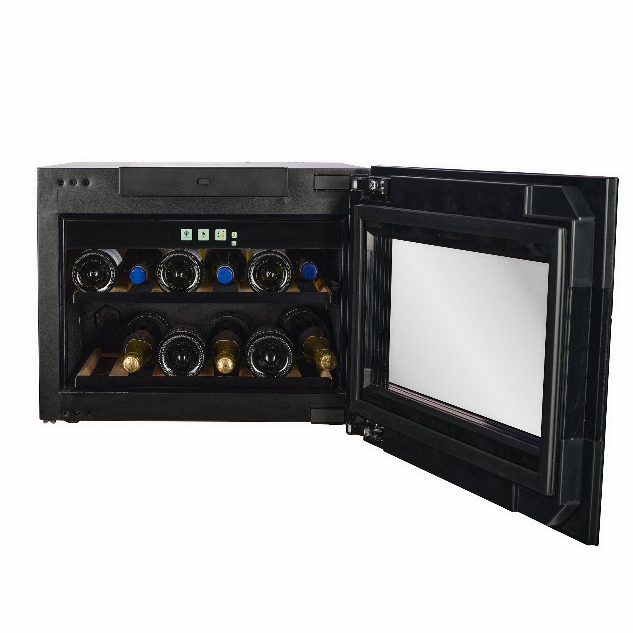 WI-17B-TO - Push To Open Integrated Wine Fridge - 17 Bottle - Black Glass