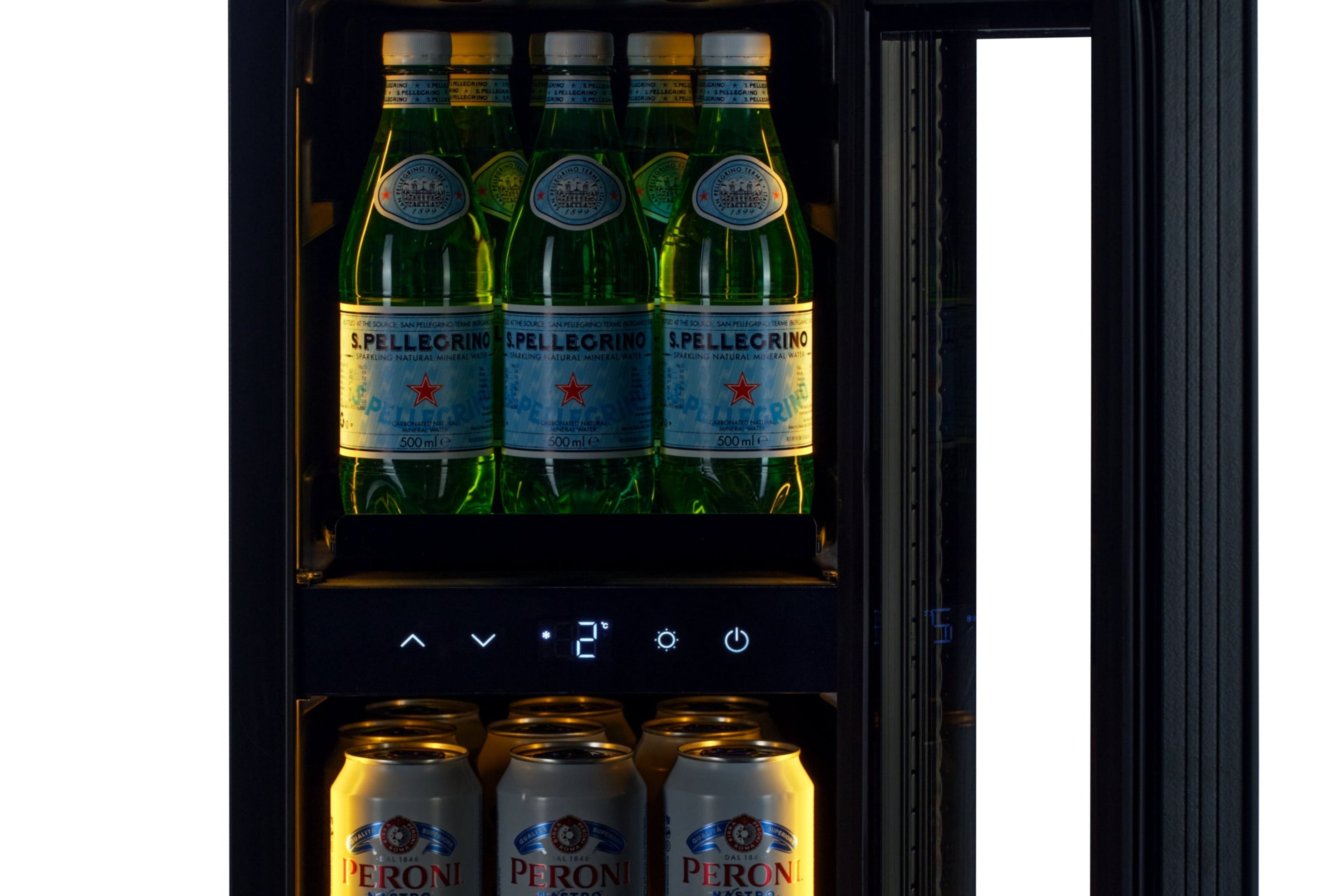 BV18B-TO - Push 2 Open Beverage Fridge - 51L - Black Glass