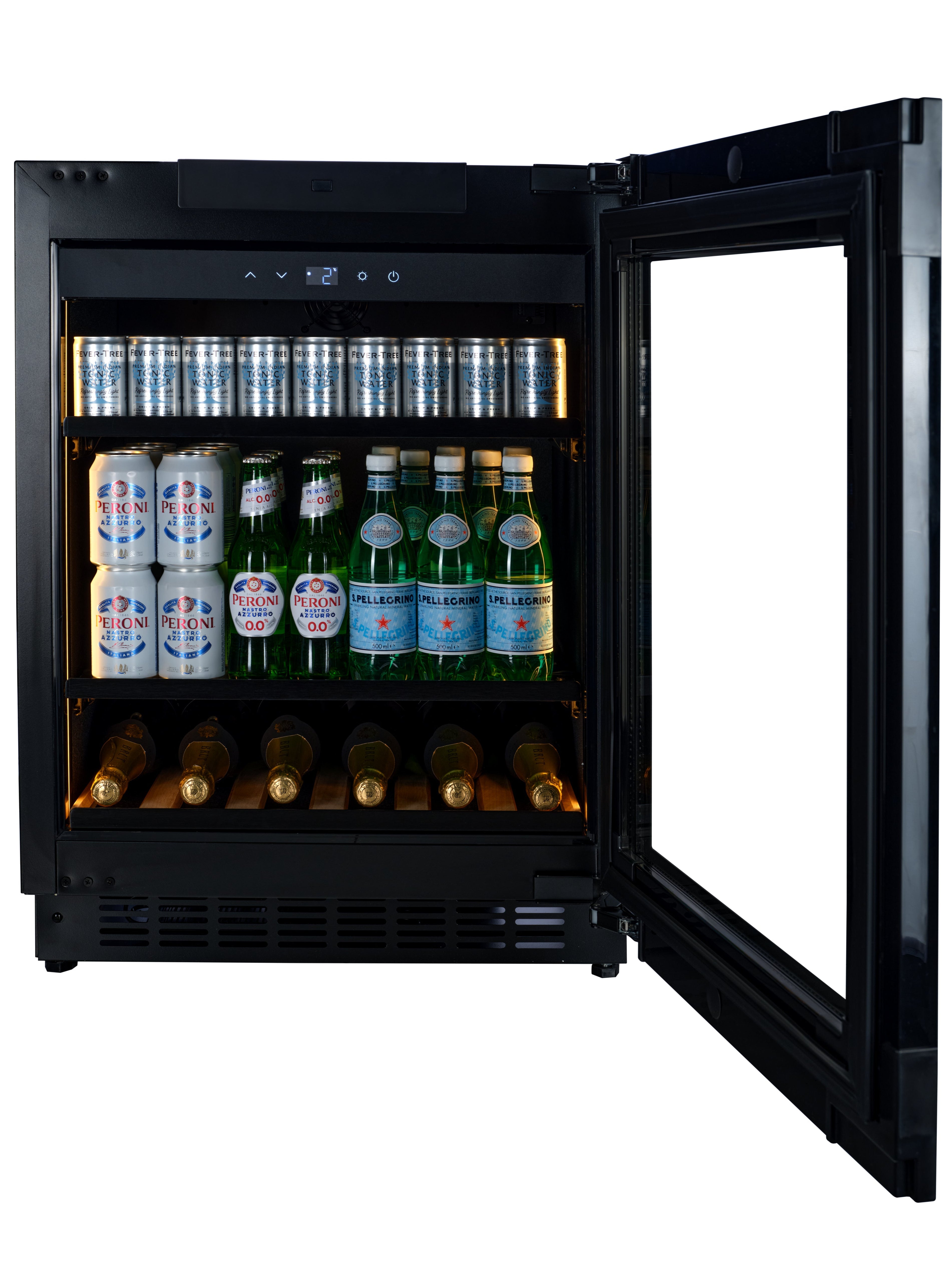 BV34B-TO - Push 2 Open Beverage Fridge - 118L - Black Glass