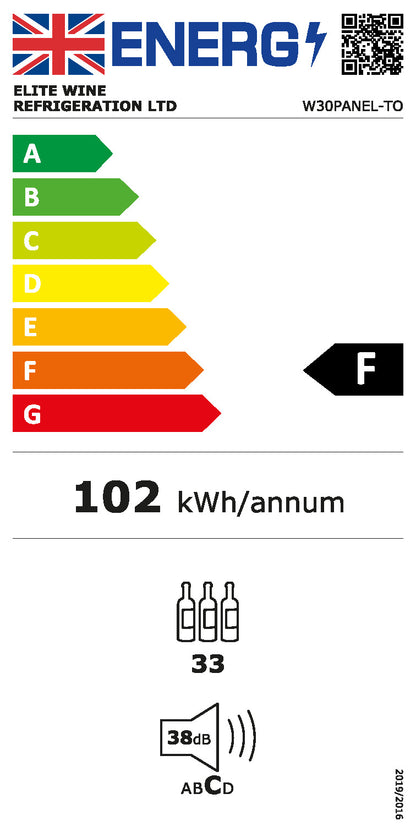 W30PANEL-TO - 450mm Deep - Panel Ready Wine Fridge - 33 Bottle - Push2open