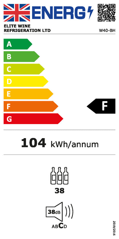 W40-BH - Wine Fridge - Single Zone - 38 Bottle - Black