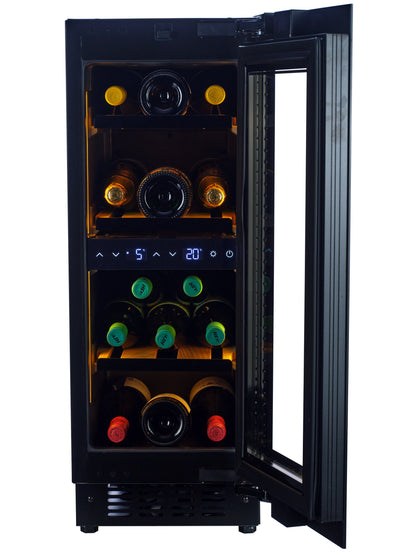 W18B-TO - Push 2 Open Wine Fridge - 18 Bottle - Black Glass