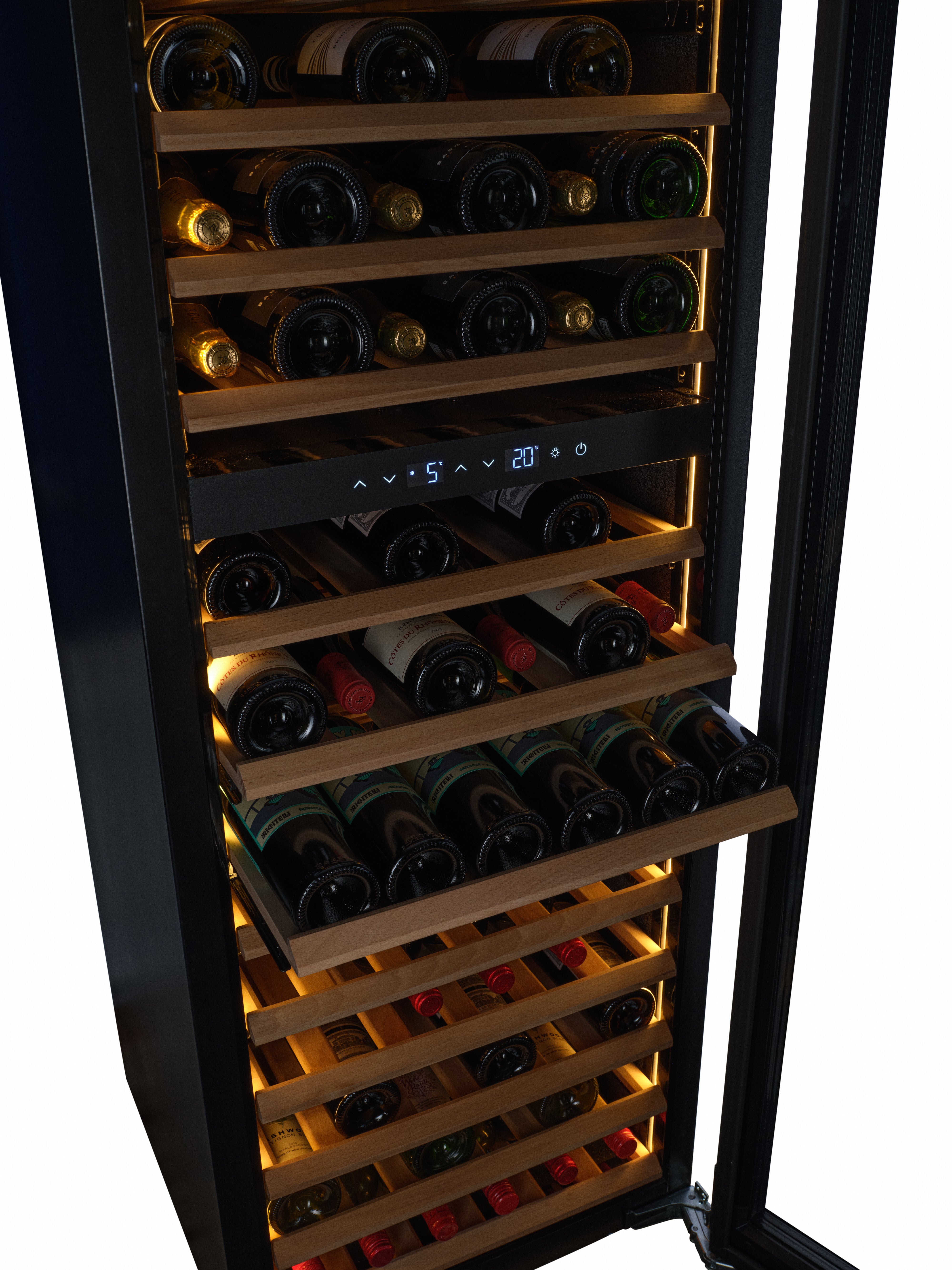 W96B-TO - Push To Open Integrated Wine Fridge - 96 Bottle - Black Glass
