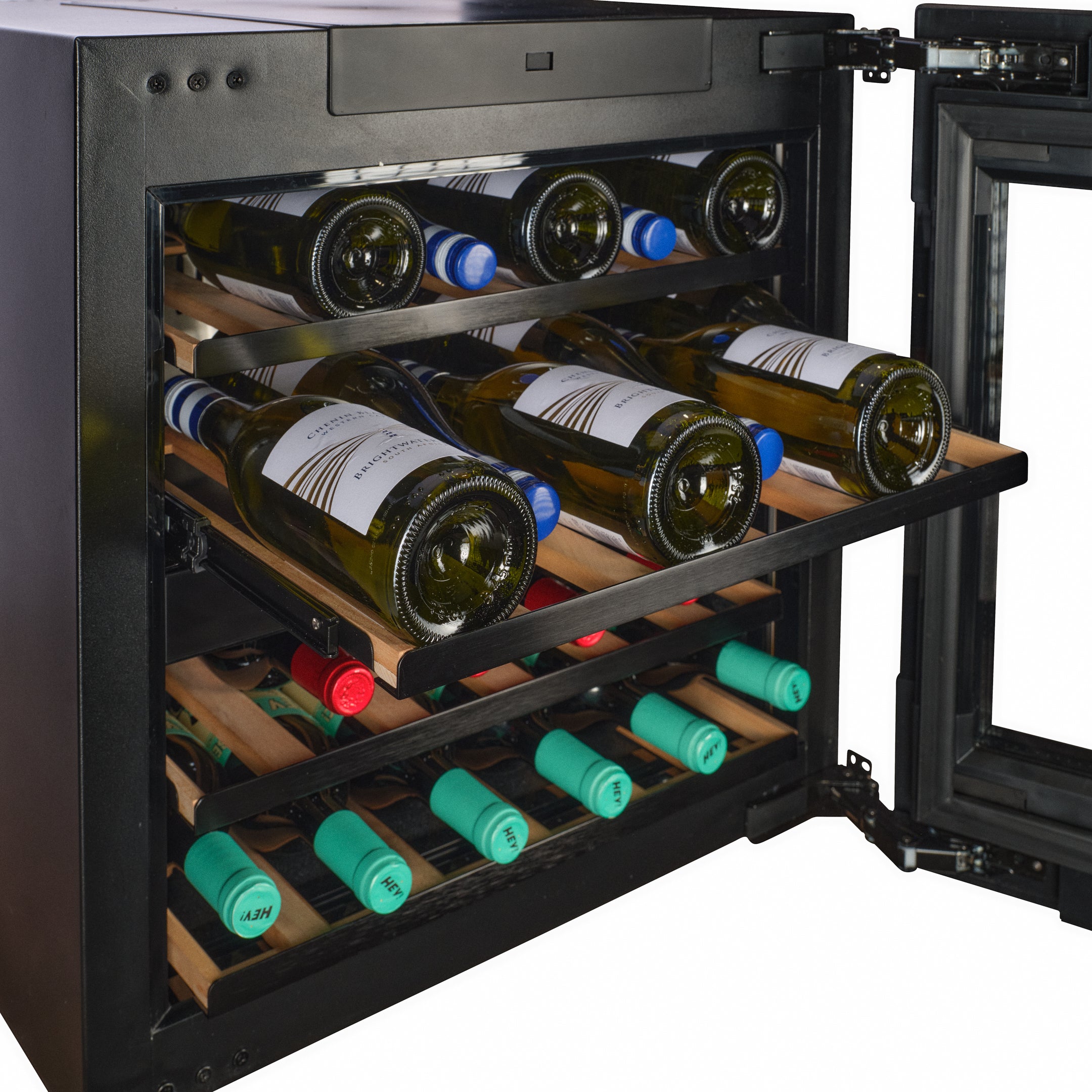 WI-24B-TO - Single Oven Size - Push To Open Wine Fridge - 24 Bottle - Black Glass
