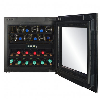 WI-24B-TO - Single Oven Size - Push To Open Wine Fridge - 24 Bottle - Black Glass